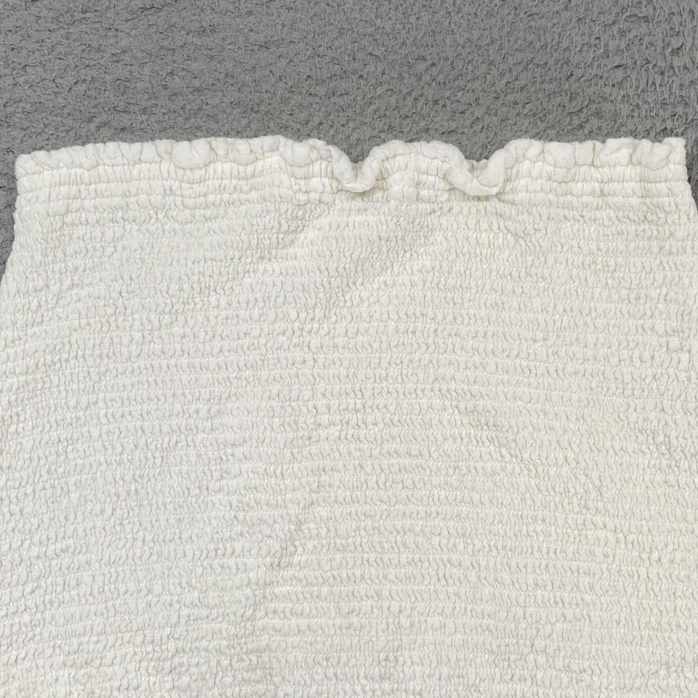 Abercrombie & Fitch Smocked Mini Skirt Womens M White Ruffle Hem Stretch Summer - Picture 3 of 14